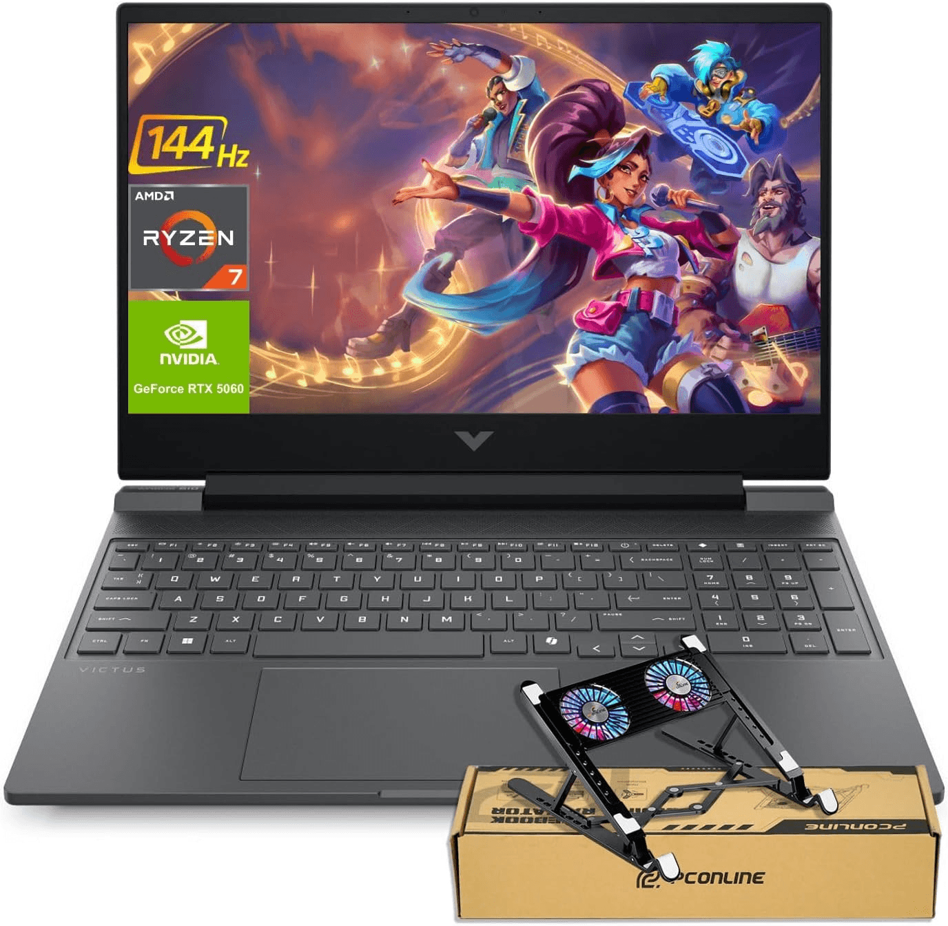 HP Victus RTX 5060 Gaming Laptop, 15.6" FHD 144Hz, AMD Ryzen AI 7 350, 64GB DDR5 RAM, 2TB SSD, RGB Backlit KB, RJ-45, Bundle with PCO Laptop Cooler, Black, Windows 11 Home