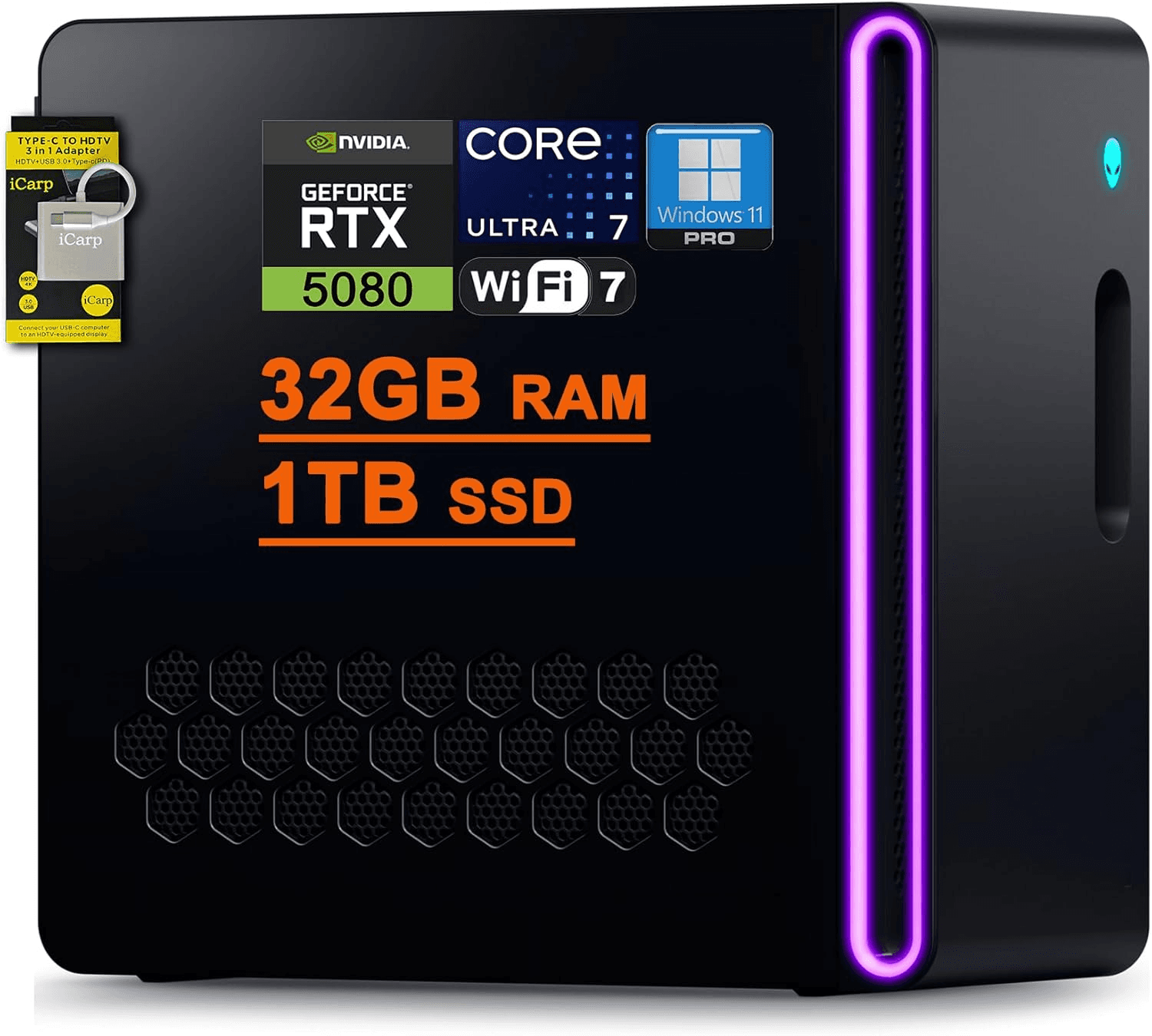 Dell Alienware Aurora ACT1250 Gaming AI Desktop Intel 20-core Ultra 7 Series 2 265F 32GB RAM 1TB SSD GeForce RTX 5080 16GB GDDR7 (Up to 1801 AI TOPS) Liquid Cooler 1000W PSU Win11Pro ICP Hub w/Copilot