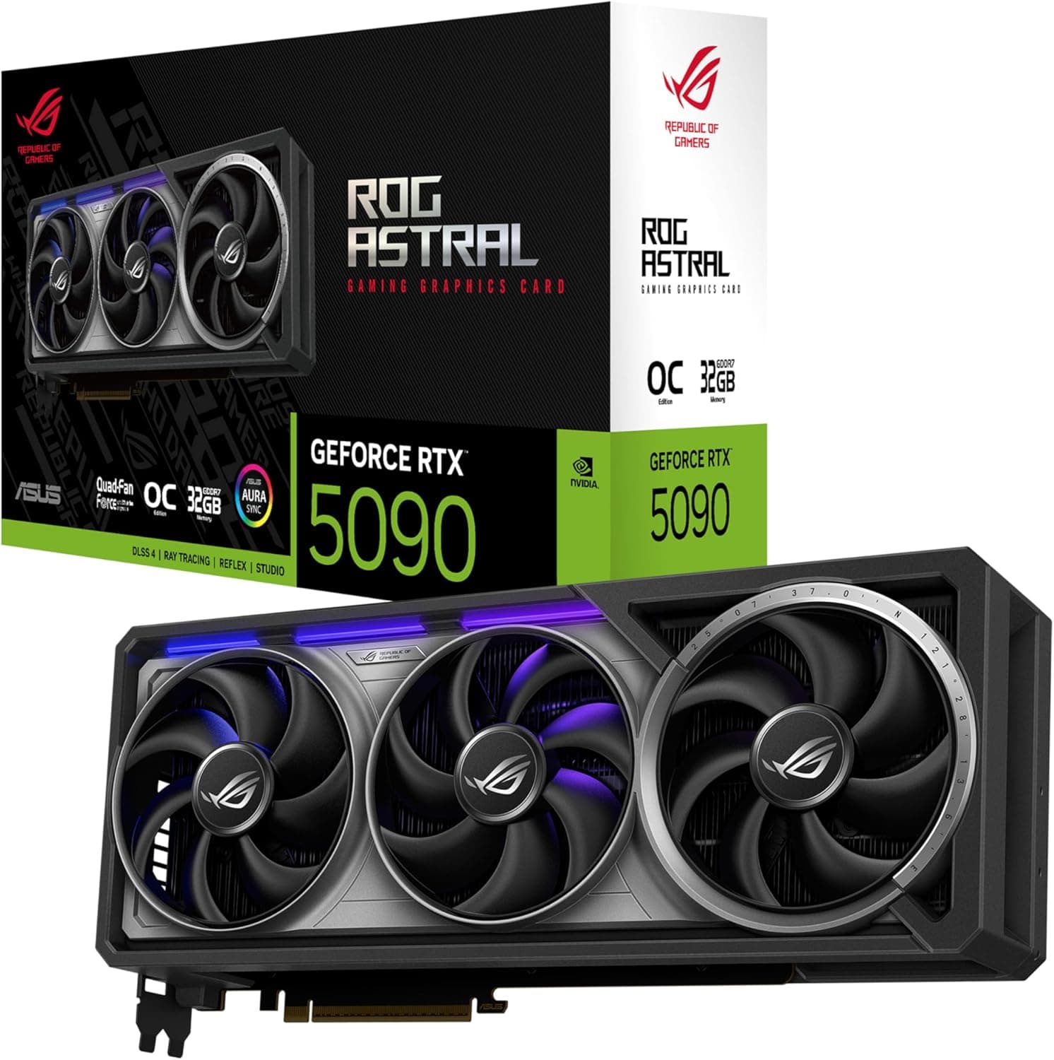 ASUS ROG Astral GeForce RTX™ 5090 OC Edition Gaming Graphics Card (PCIe® 5.0, 32GB GDDR7, HDMI®/DP 2.1, 3.8-Slot, 4-Fan Design, Axial-tech Fans, Patented Vapor Chamber, Phase-Change GPU Thermal pad)